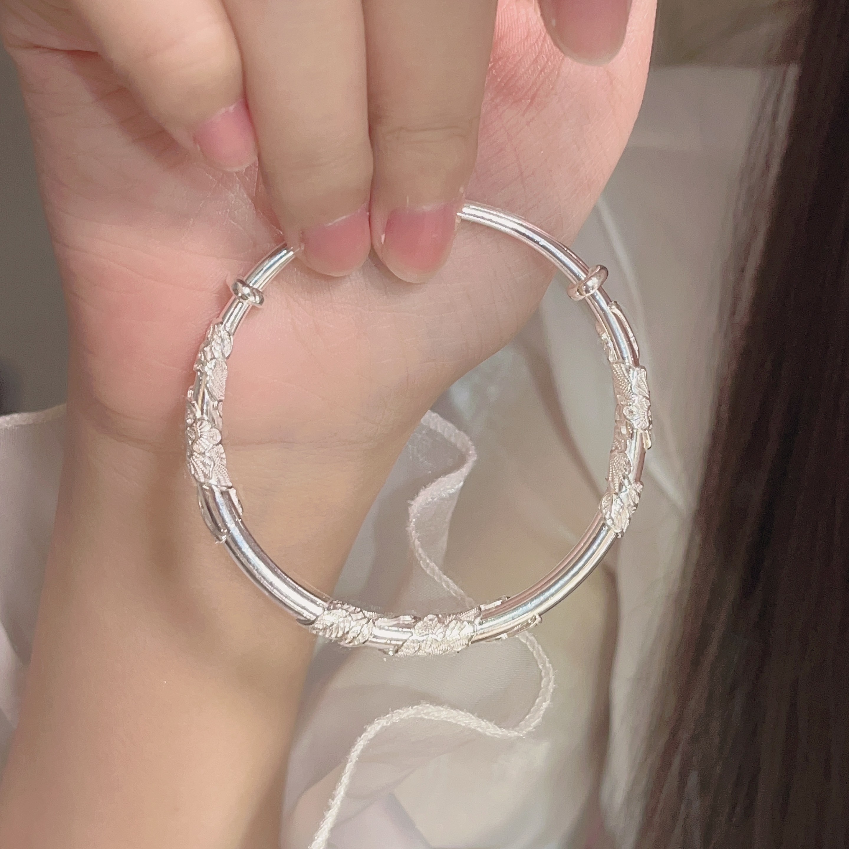 楚噢 足银手镯 足银9999繁花似锦传承手镯民族轻奢高级礼物气质