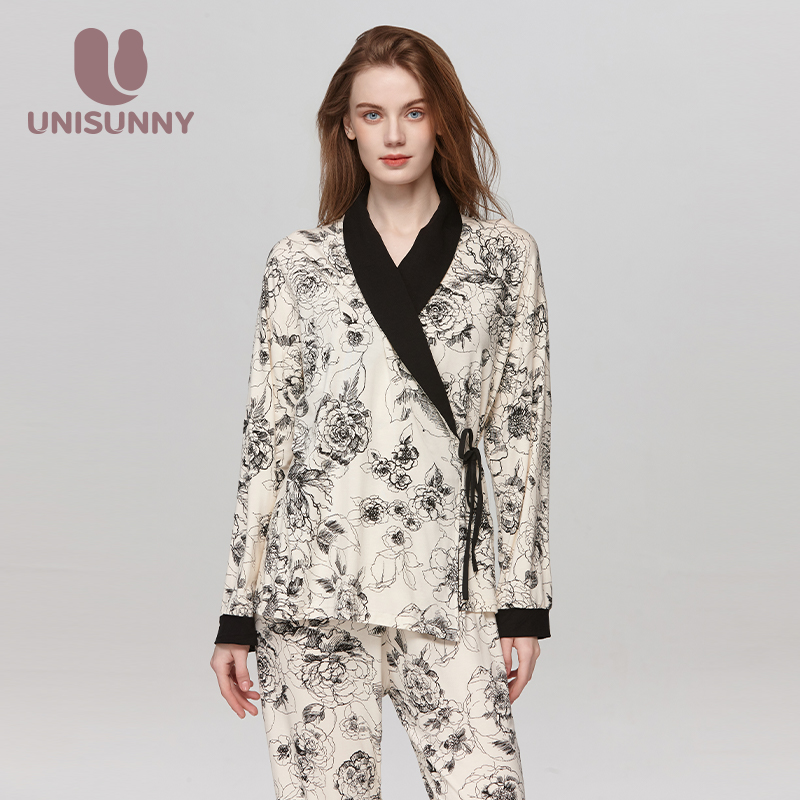 unisunny月子服孕妇睡衣秋季孕期产后水墨画冬季喂奶孕妇家居服