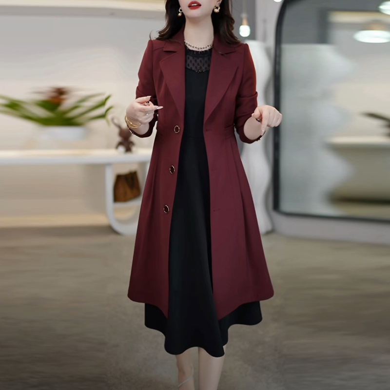 斜纹精纺气质优雅新款中长款外套2025春秋季新款收腰显瘦女式风衣