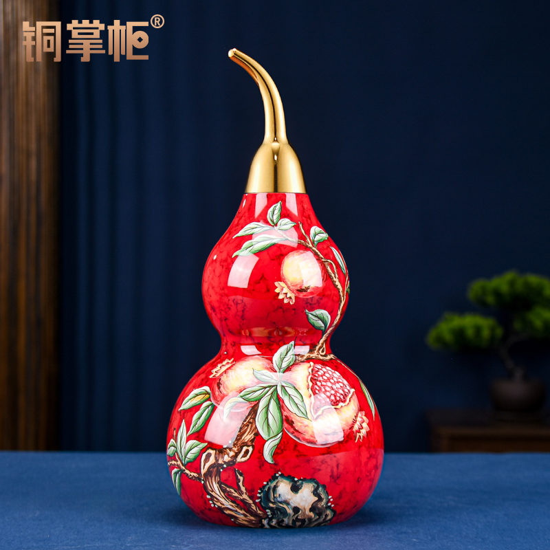 铜掌柜铜葫芦摆件彩绘黄铜葫芦开盖空心客厅玄关酒柜装饰乔迁礼品