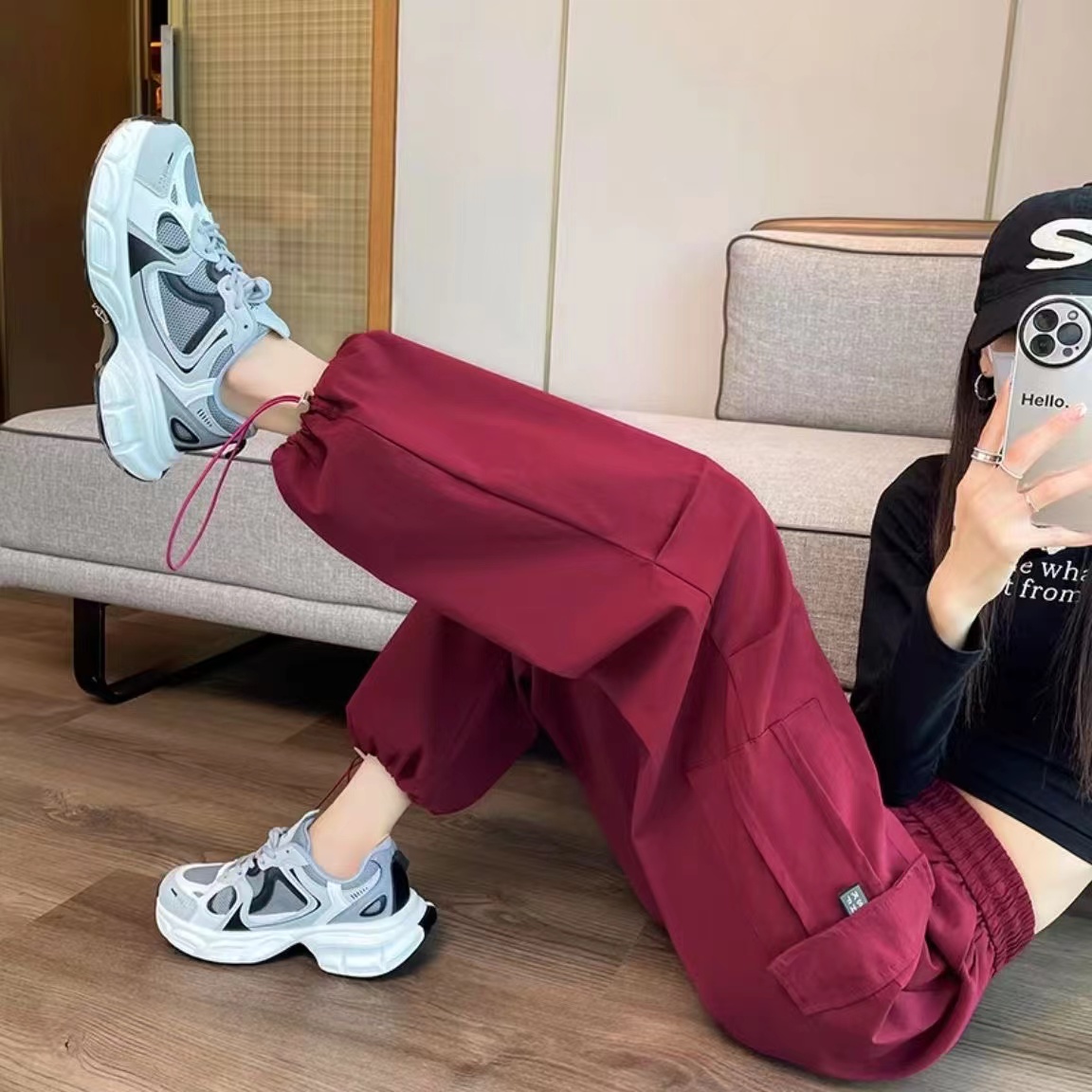 【清仓捡漏】高档美式工装裤女春秋季高腰宽松显瘦休闲阔腿运动裤女