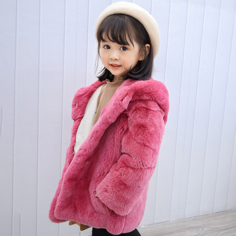 JKP真獭兔毛外套大衣秋冬儿童加厚中长款男女童毛毛童装保暖洋气