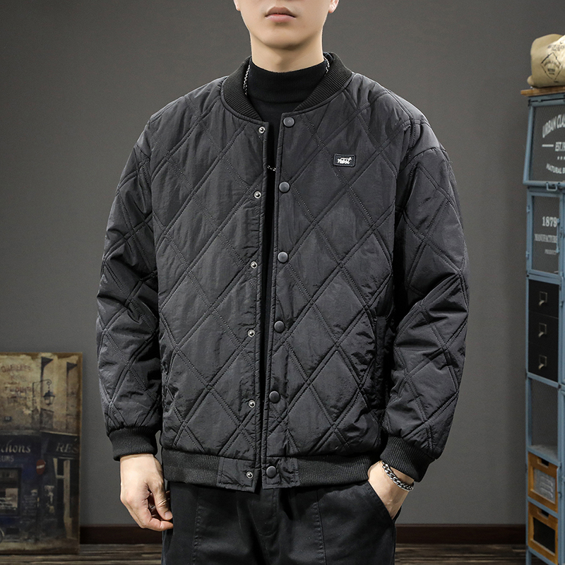 冬季潮牌菱形格棉衣男士夹克宽松百搭休闲棒球服保暖加厚棉服外套