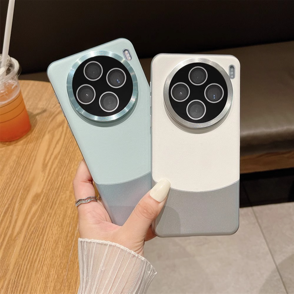 素皮拼接适用vivox100手机壳新款全包x100pro高端金属镜框防摔壳