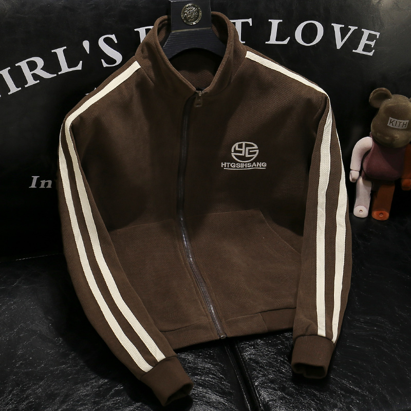 灯芯绒刺绣夹克2024春秋新款潮牌男士上衣痞帅撞色拼接立领外套