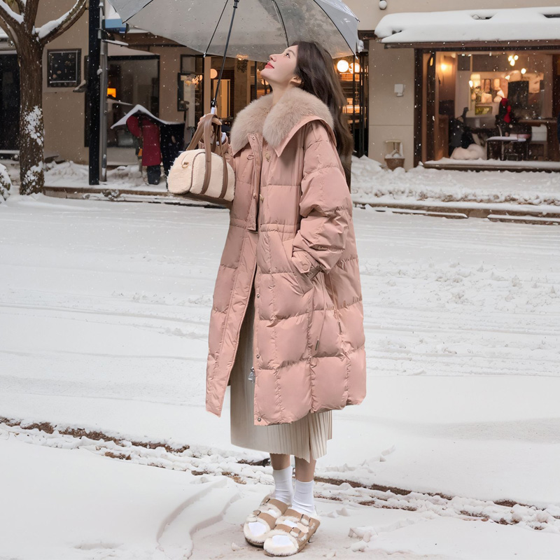 大毛领羽绒服女2025冬季新款保暖加厚白鸭绒韩系可盐可甜长款外套