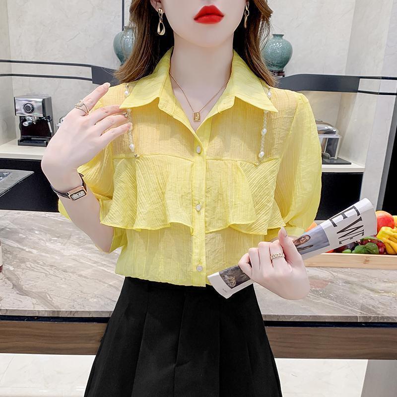 2024夏季新款法式泡泡袖高级感衬衫女设计感小众独特别致减龄上衣