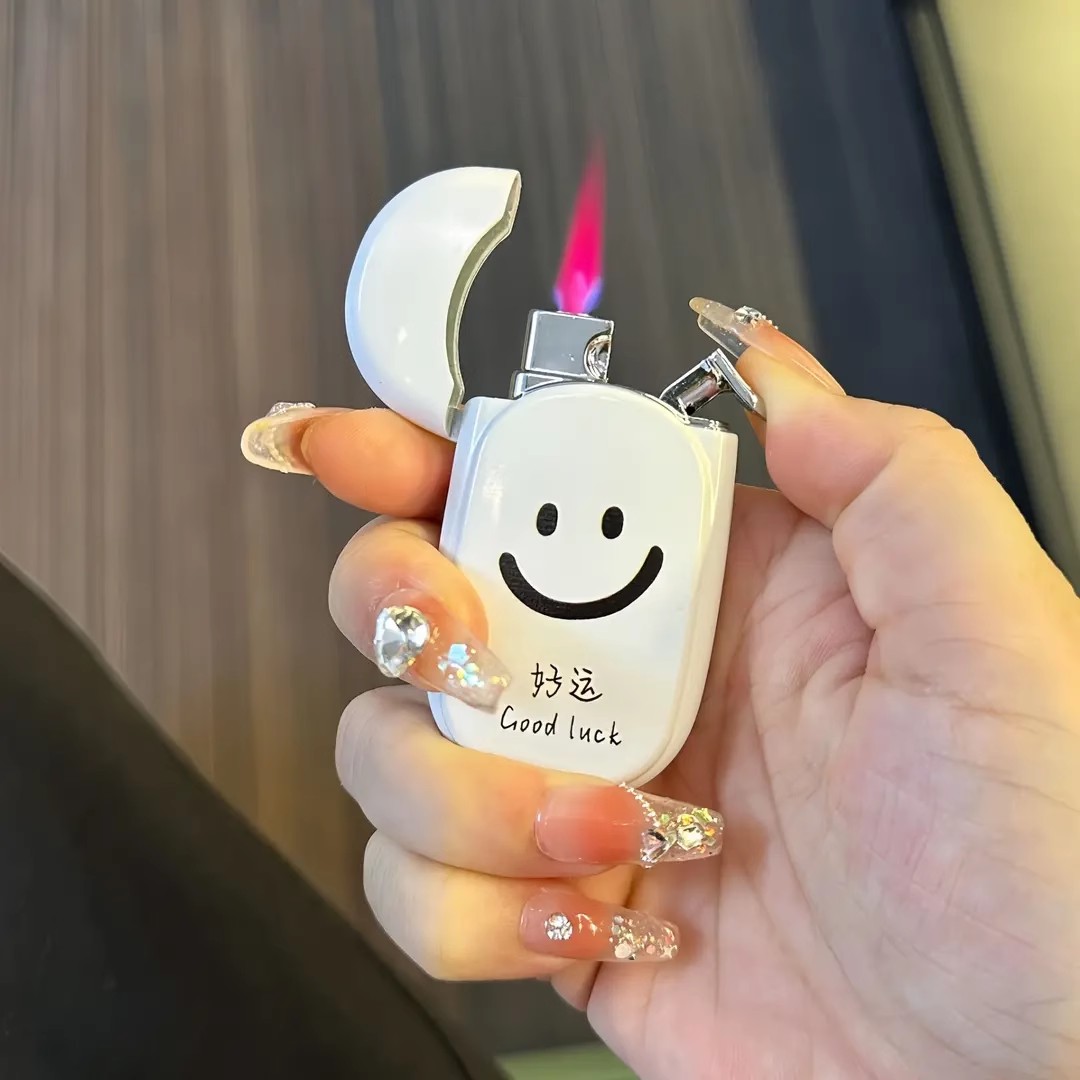 网红ins笑脸luck防风打火机迷你糖果高颜值时尚金属充气火机礼物