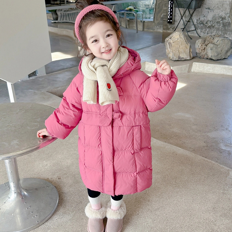 女宝新款长款羽绒服女宝宝洋气连帽白鸭绒外套女童加厚保暖冬装