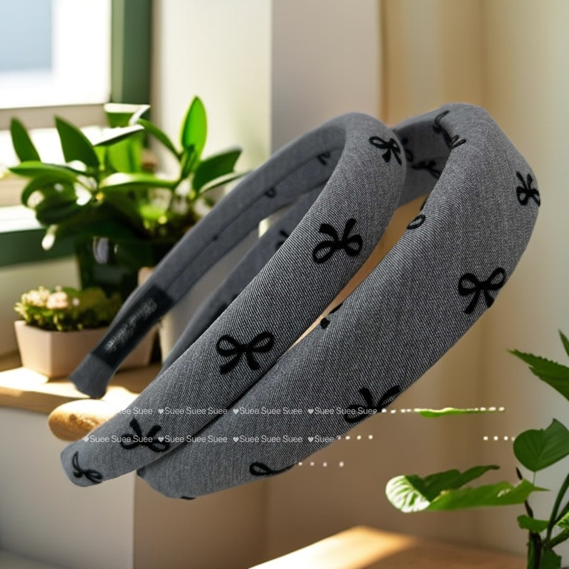 时尚波点蝴蝶结外出发箍法式简约新款高级感复古黑色韩版灰色发箍