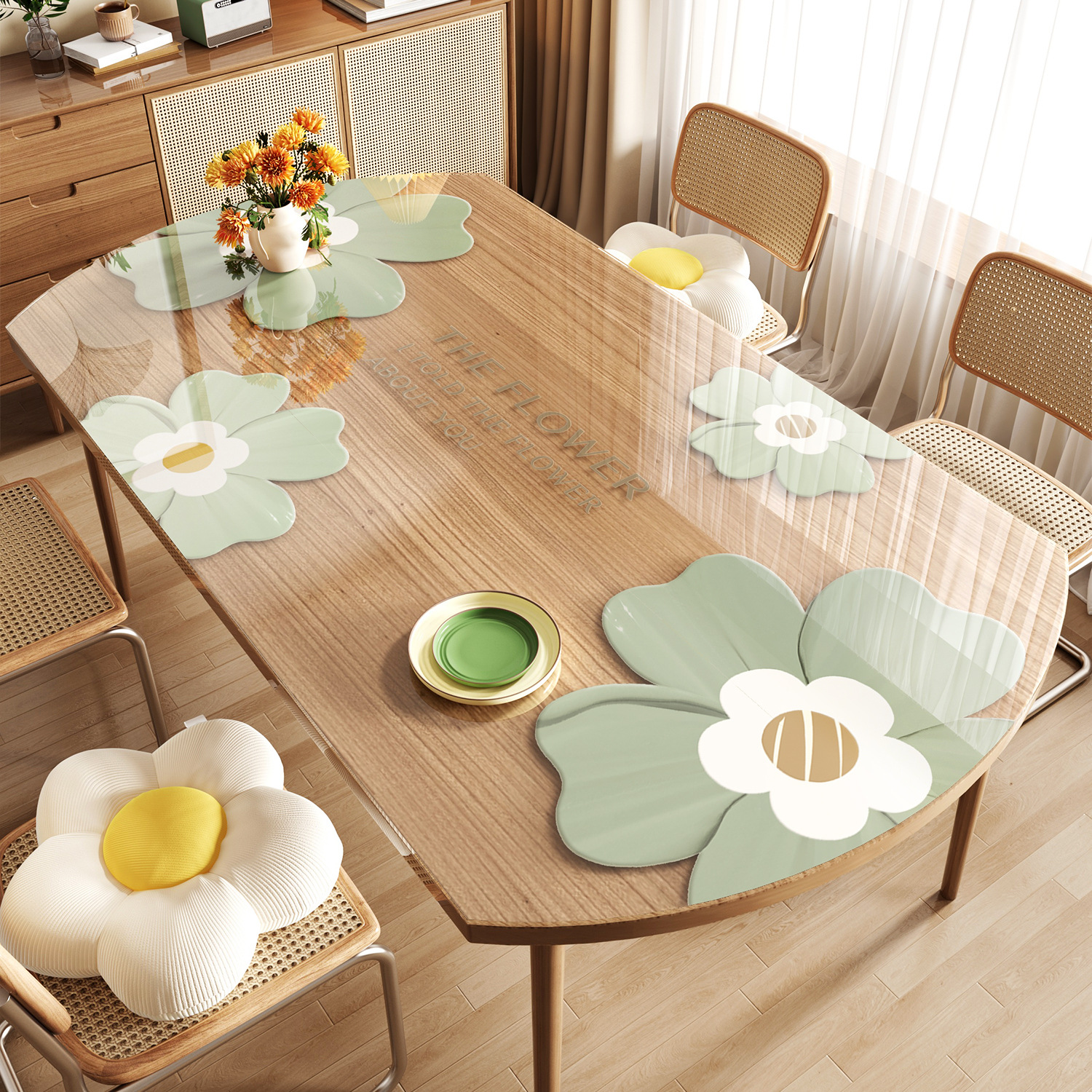 花卉透明椭圆形桌垫防水防油pvc软玻璃免洗桌布防烫桌面保护桌垫