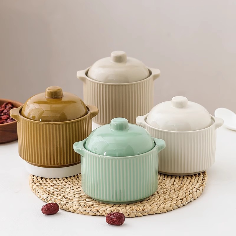 陶瓷隔水炖盅炖罐带盖蒸蛋碗蒸蛋羹专用碗瓦罐一人汤盅煲汤小炖盅