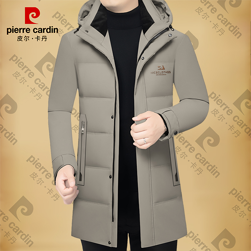 皮尔卡丹男士新款高档商务休闲中长款棉袄保暖男装外套潮流轻奢潮