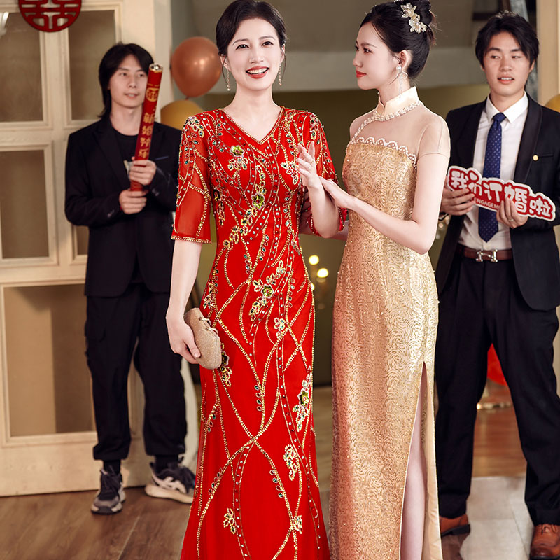 6003晚礼服裙女2024新款高级感宴会大气演出主持人轻奢气质连衣裙