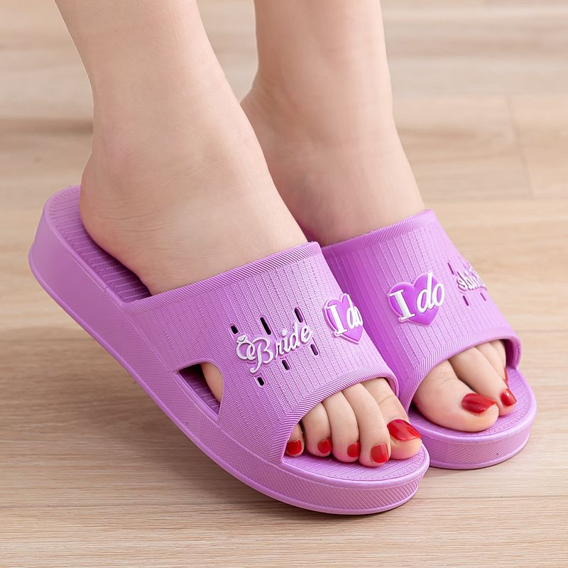 夏季凉拖鞋女防滑加厚底坡跟家用浴室洗澡冲凉塑 料居家鞋女拖鞋