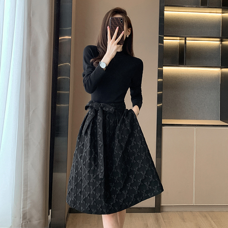 高品质国风毛衣打底裙连衣裙女秋冬新款显瘦高腰针织气质a字裙潮