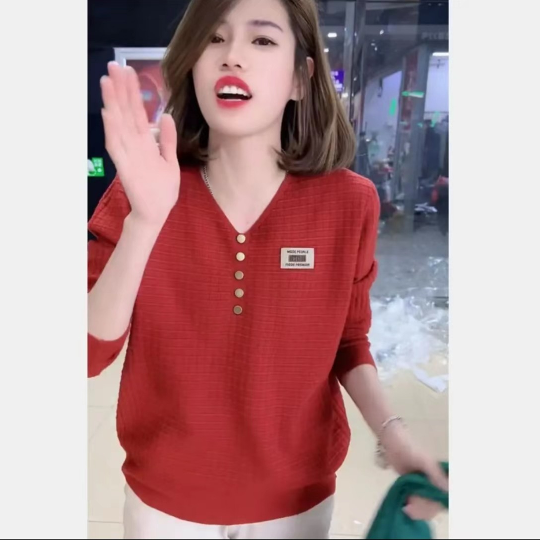 欧货潮针织衫女2024新款秋季V领打底衫时尚百搭宽松显瘦长袖上衣