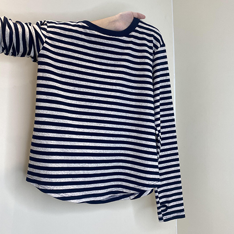 圆领打底衫女生设计感小众秋季条纹t恤韩版长袖上衣显瘦时尚休闲