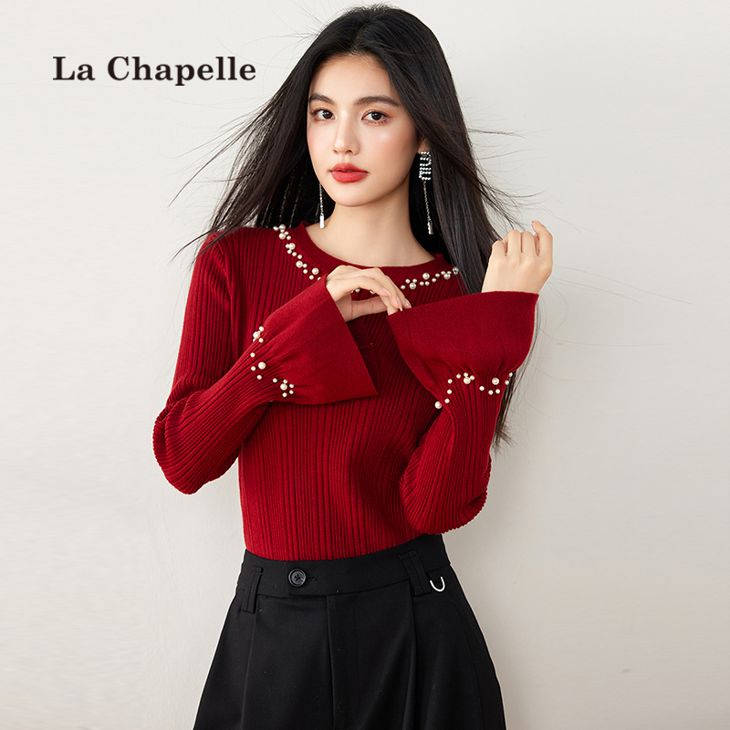 拉夏贝尔高级感毛衣女秋冬可外穿精致打底内搭修身洋气针织套头衫