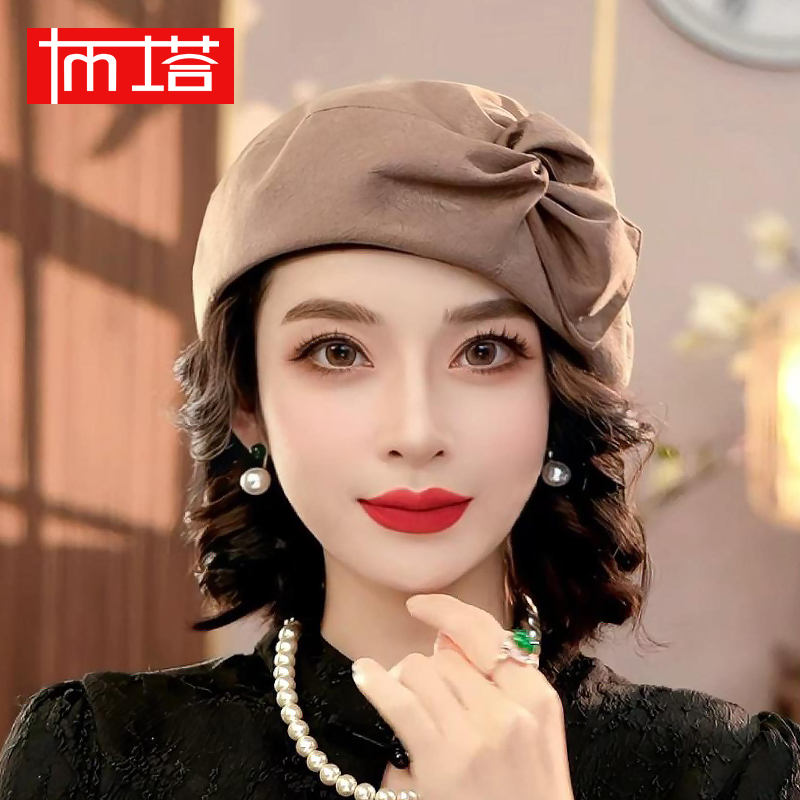 布塔气质简约复古空姐帽画家帽贝雷帽女秋冬贝雷帽百搭PT0752