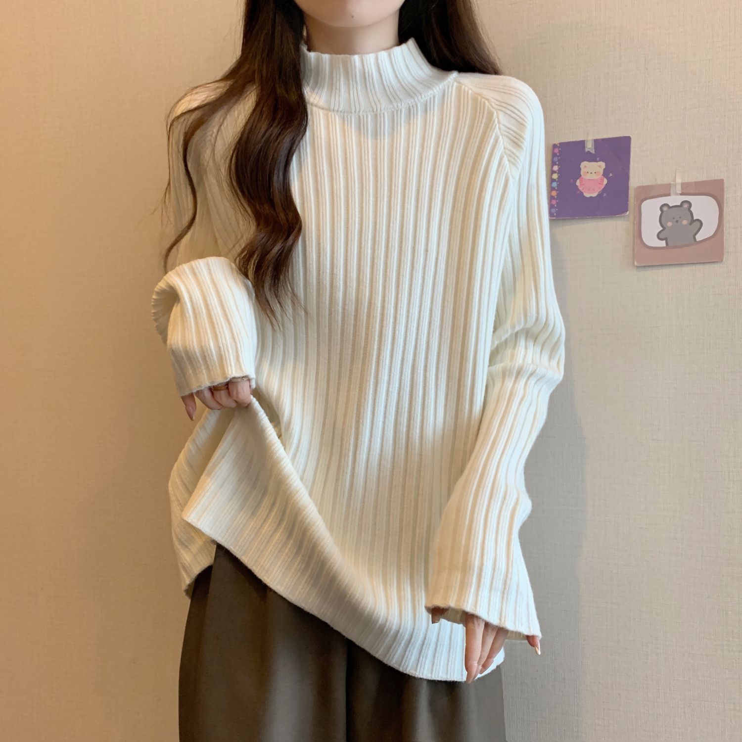 半高领毛衣减龄百搭上衣内搭针织打底衫秋冬显瘦宽松洋气大码女装