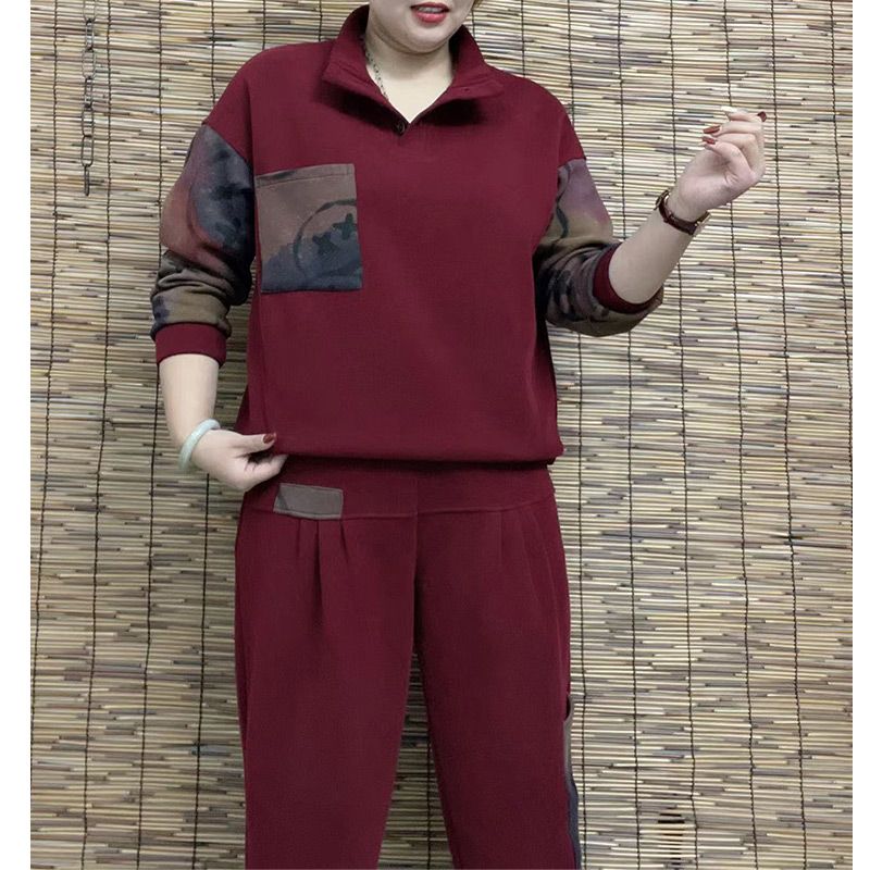 百搭简约通勤运动套装2024春季新款宽松显瘦减龄上衣哈伦裤两件套