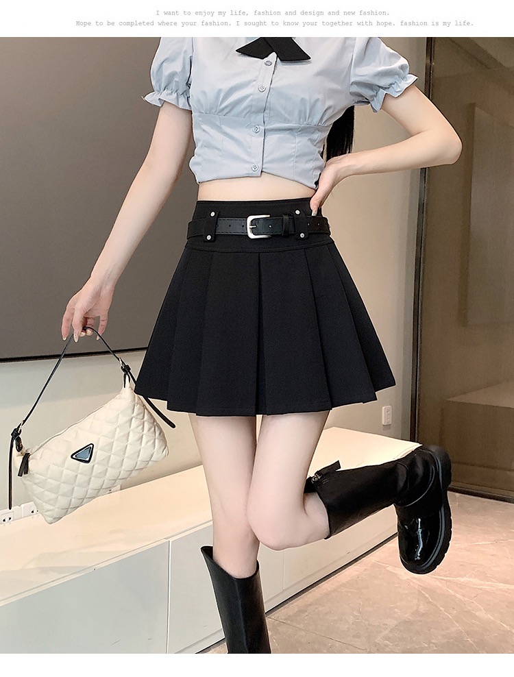 8280-灰色百褶裙短裙女春秋季新款西装裙小个子高腰显瘦a字半身裙