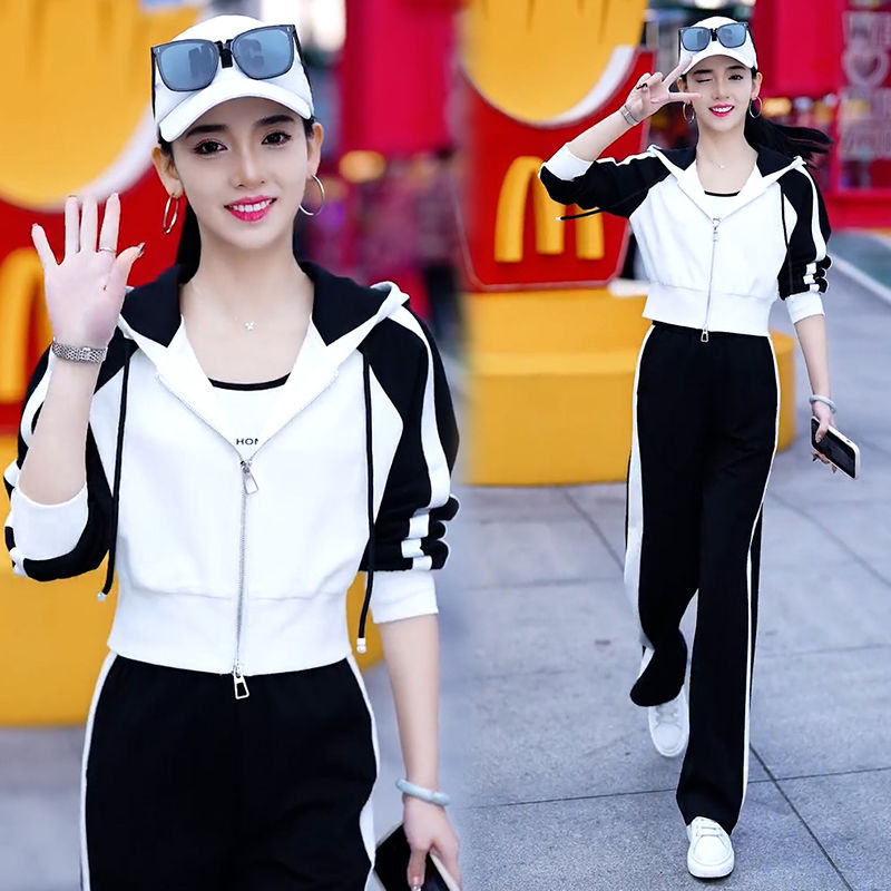 时尚休闲套装女2026年春秋季新款洋气连帽开衫卫衣运动服两件套潮