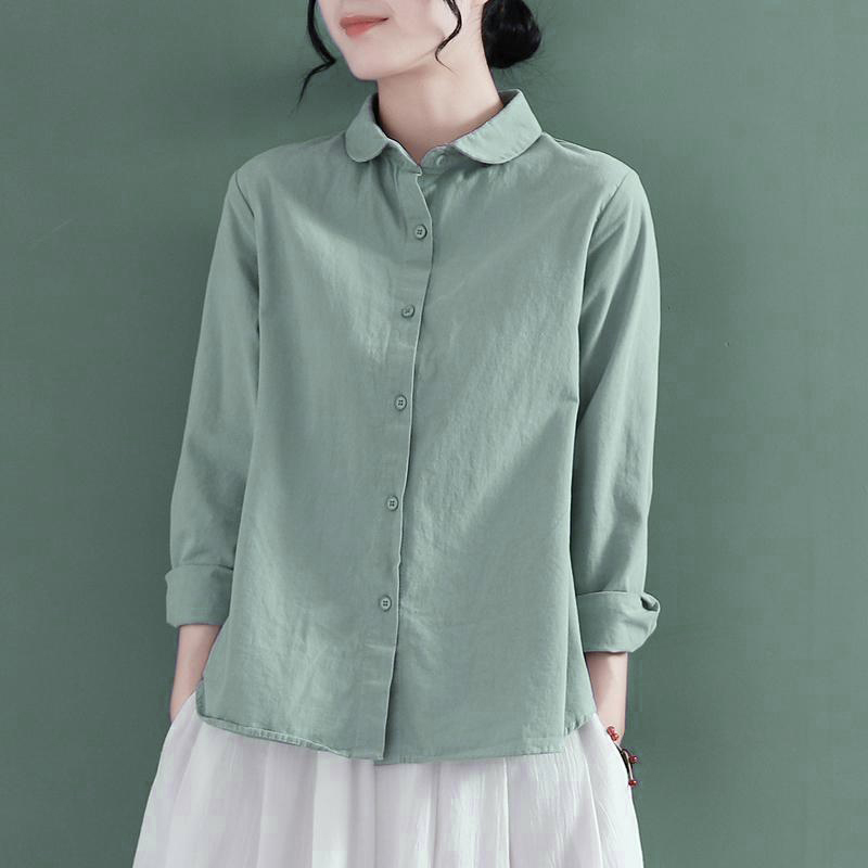 秋季新款纯棉衬衫大码复古长袖棉麻宽松衬衣洋气洋气衣服女