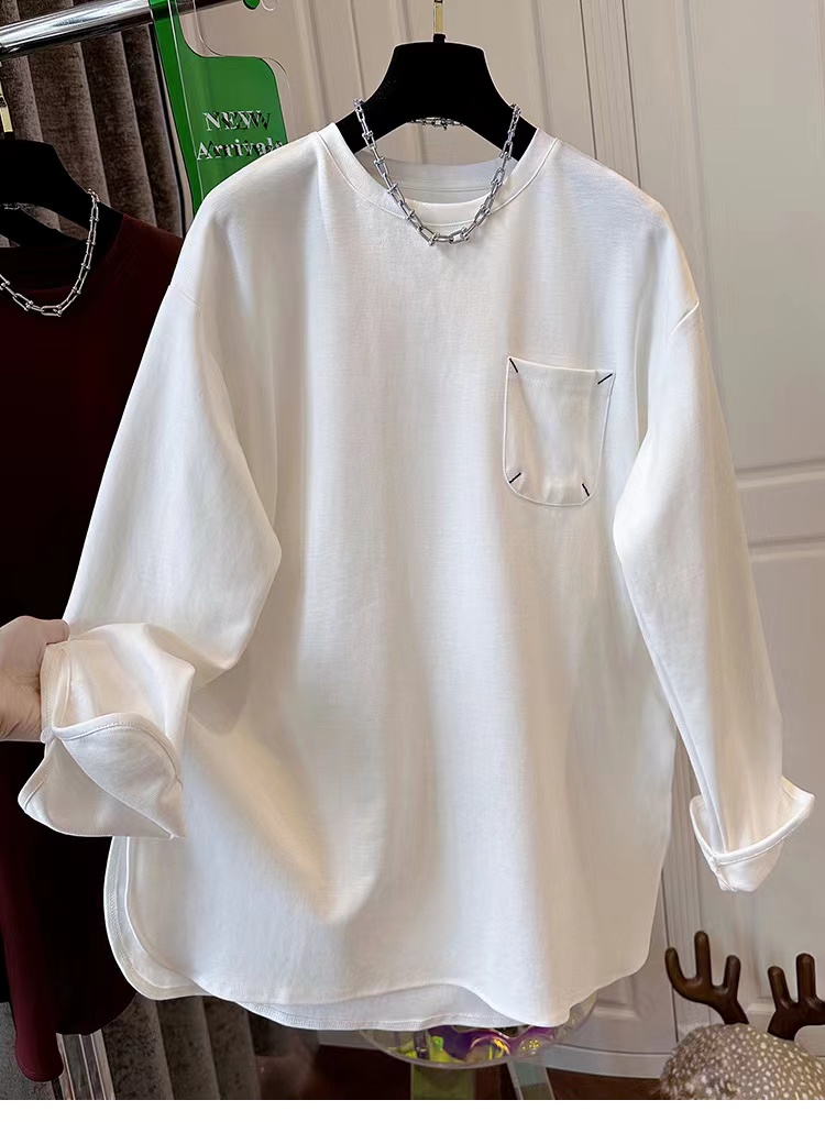 胖mm大码纯色简约德绒上衣女秋宽松时髦慵懒中长款T恤卫衣打底衫