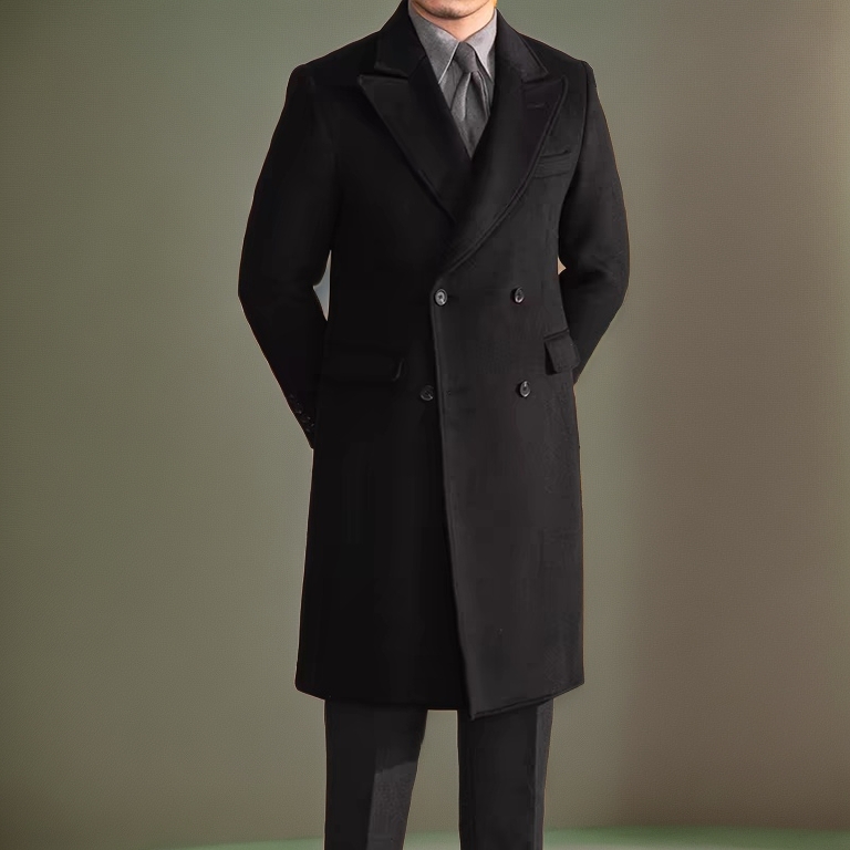 【羊毛大衣】复古柴斯特菲尔德大衣黑色双排扣中长款大衣男款冬季