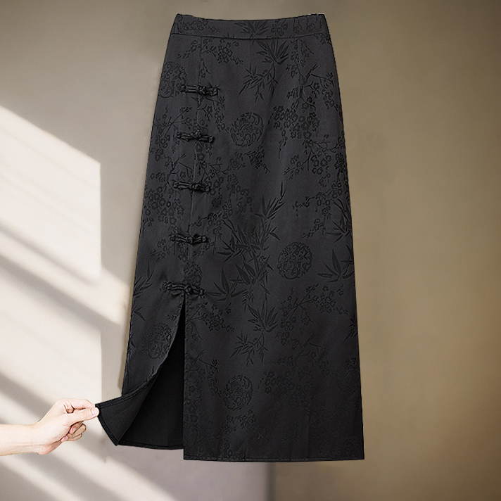 胖人国风女装显瘦半身裙胖妹妹大码开叉包臀裙梨型身材遮肉长裙夏