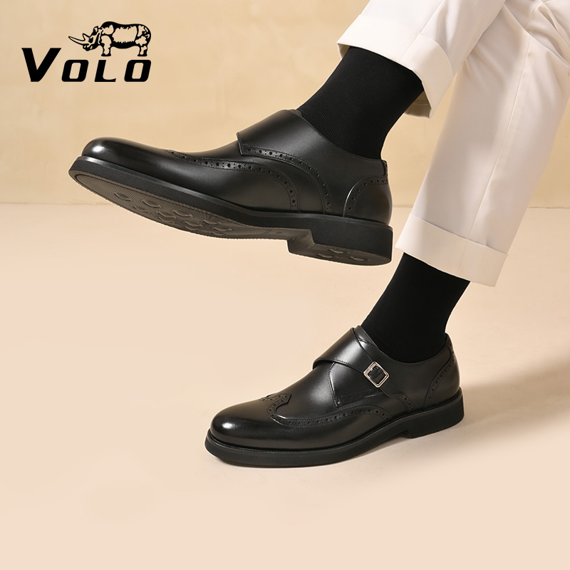 VOLO/犀牛孟克鞋男款男士商务正装皮鞋英伦风春秋透气男鞋真皮