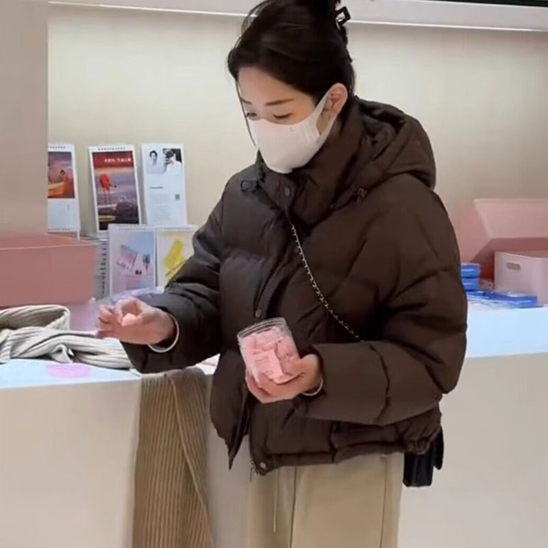 时尚加厚连帽棉服女士2025冬季新款宽松小个子面包服外套短款棉衣