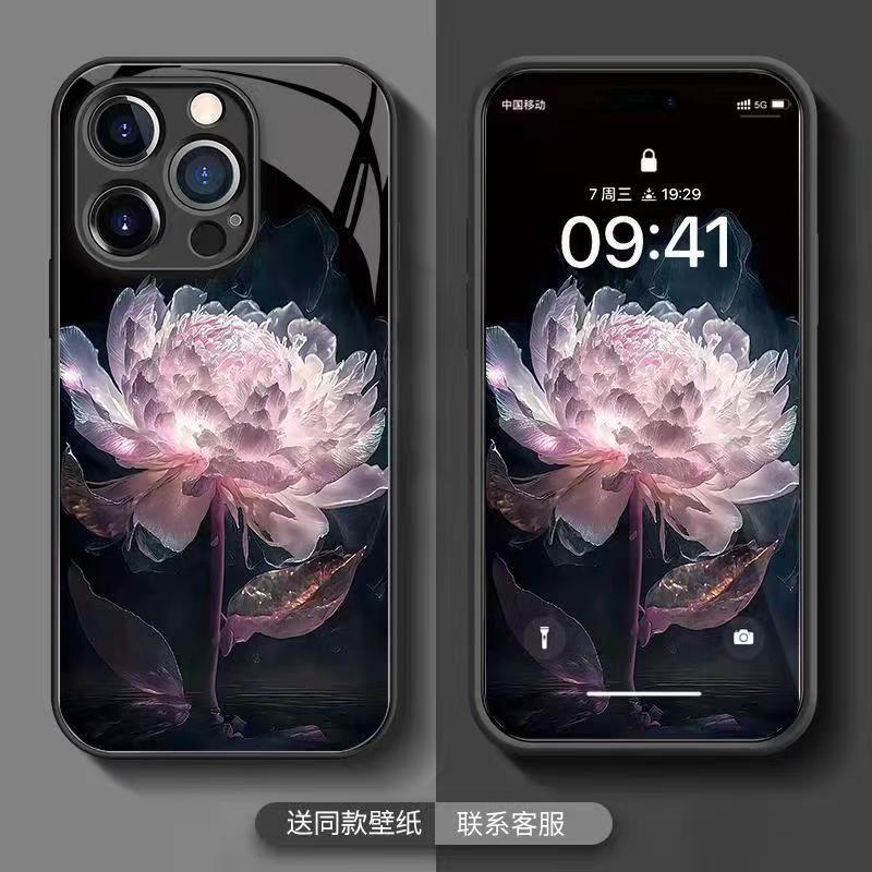 苹果/华为/OPPO/vivo/小米  昙花玻璃防摔超薄个性创意花朵手机壳
