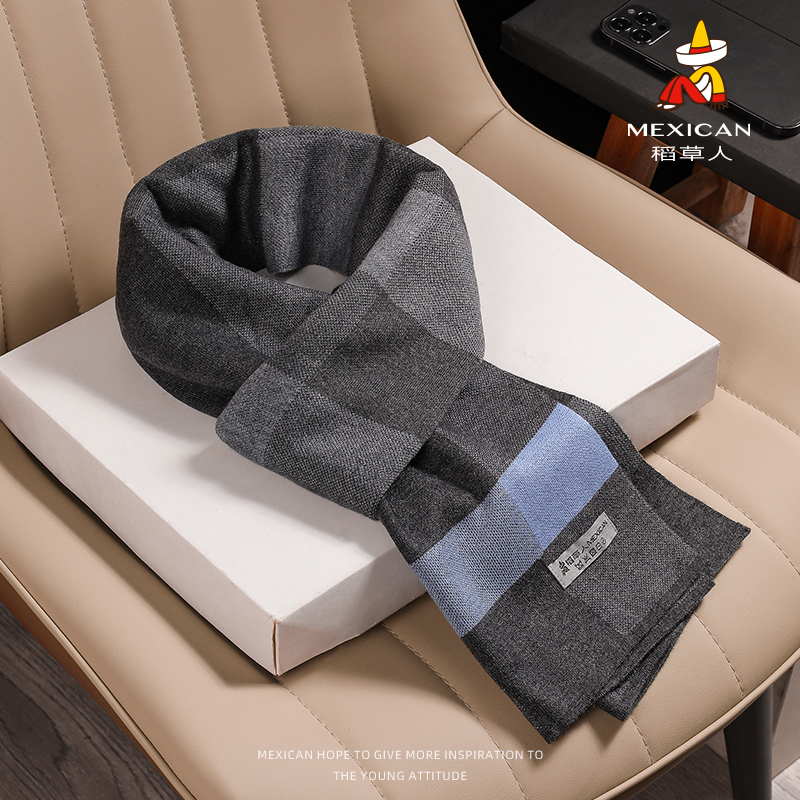 稻草人围巾男冬季保暖高档护颈围脖格子百搭时尚送男友生日礼物