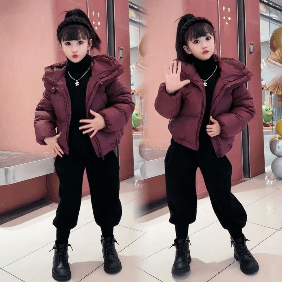 女童冬季棉服外套2024新儿童网红洋气大童短款棉袄加绒裤子两件套