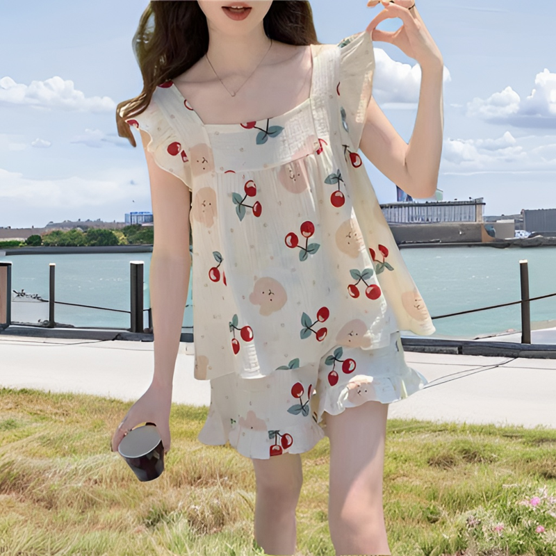 睡衣女夏季吊带款女士可外出网红新款可爱套装直播薄款家居服夏天