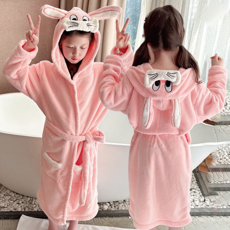儿童长袖加厚浴袍斗篷卡通可穿式浴巾宝宝洗澡游泳吸水冬天女男童