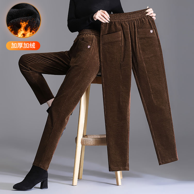 灯芯绒裤子女加绒秋冬季2025休闲微胖女士哈伦裤高贵百搭条绒外穿