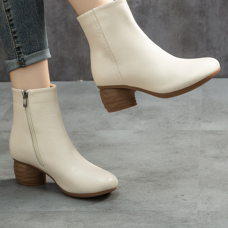 小爱2-9202跳舞鞋舒适防滑耐磨真皮女靴软底时尚百搭粗跟圆头短靴