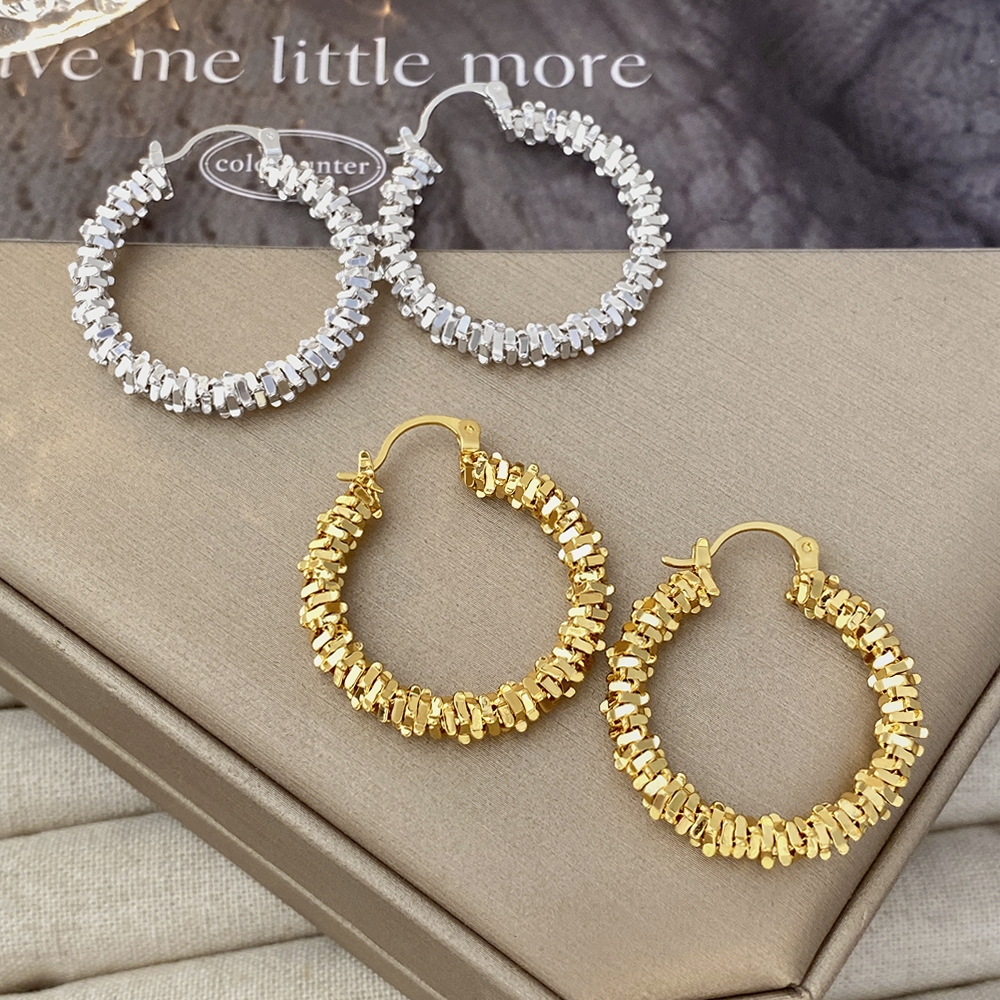 铜合金耳饰 镀18K金「牵挂」耳圈素圈时尚气质百搭高端网红耳环饰品