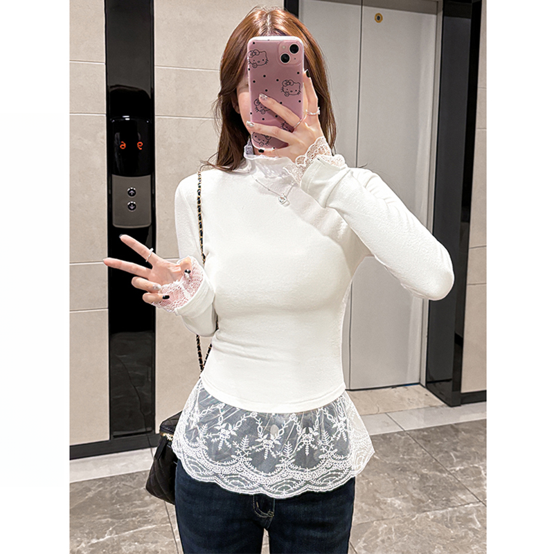 秋冬芭蕾风叠穿打底衫女洋气时尚百搭小众设计感修身加绒T恤上衣