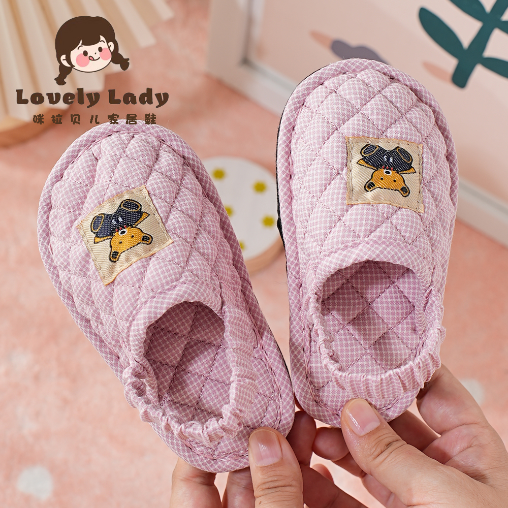 新款儿童秋冬包头保暖居家1-2-3岁学步鞋静音软家居室内地板拖鞋