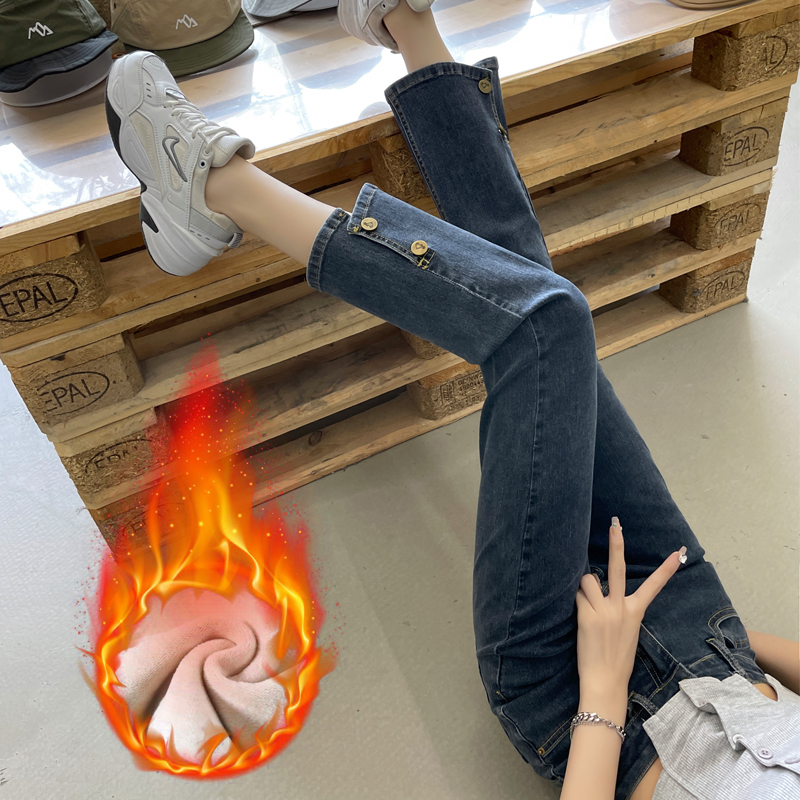 岚霜小个子牛仔裤女2025秋冬季显瘦高腰直筒裤设计感九分烟管裤子