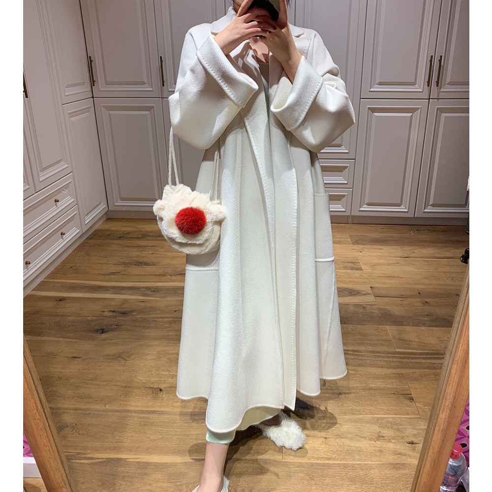 【CRANE】镇店之作/奶白色100绒labbro浴袍款双面水波纹羊绒大衣