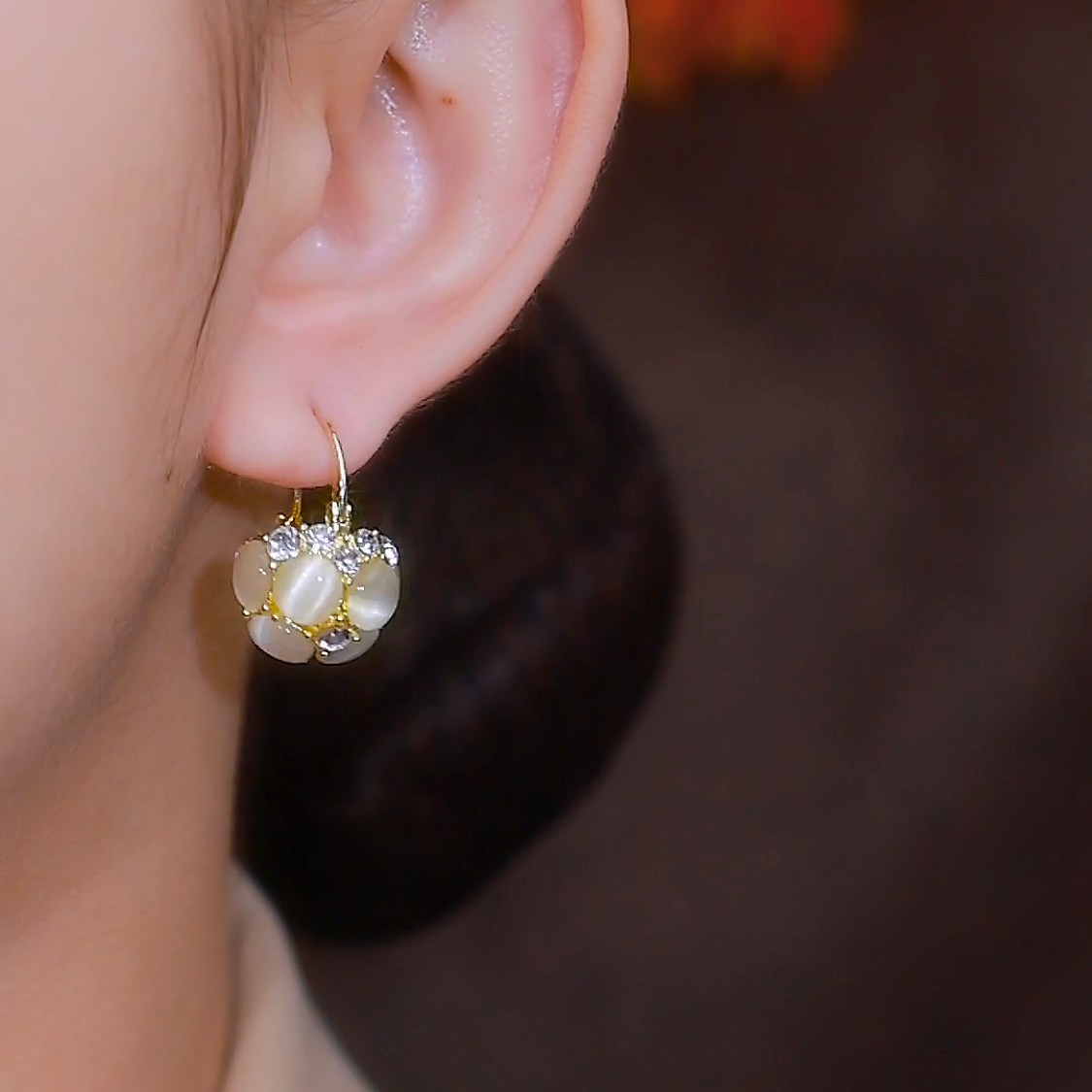 铜合金合成锆石耳饰新款耳扣耳饰轻奢小众气质百搭耳环小众女款