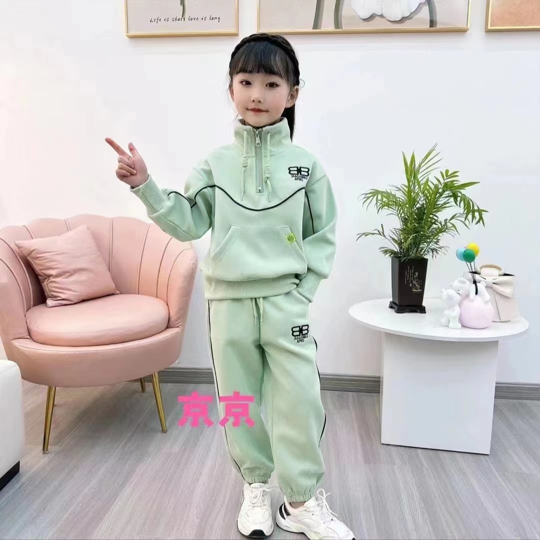 2025春秋女童套装休闲中大童网红立卫衣洋气两件套儿童运动时尚款