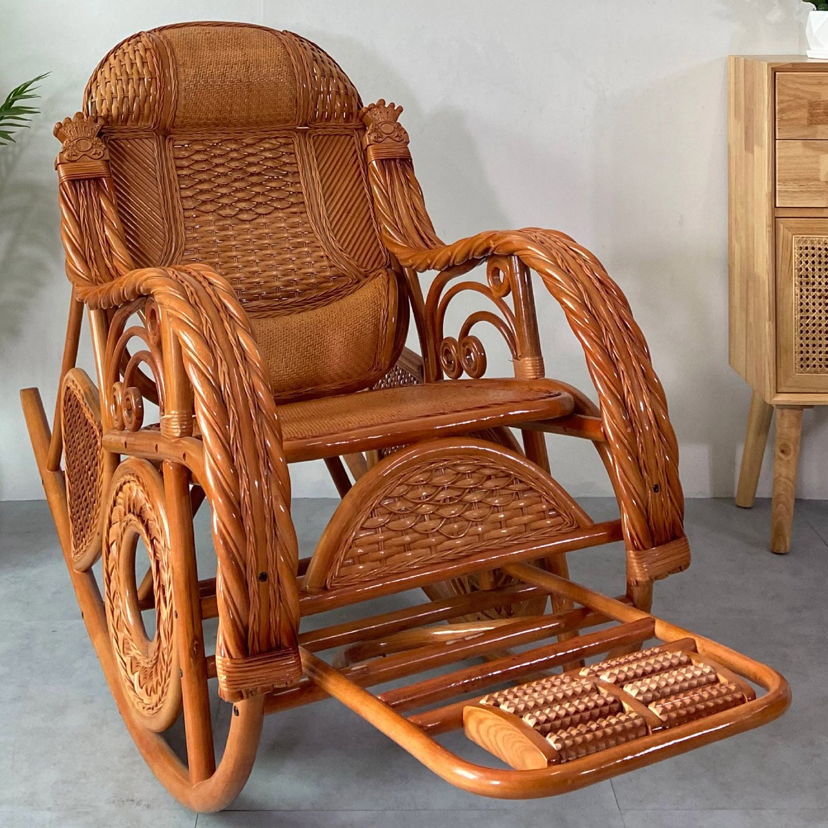 印尼天然植物真藤摇椅躺椅藤编摇摇椅藤老人逍遥椅休闲椅客厅家用