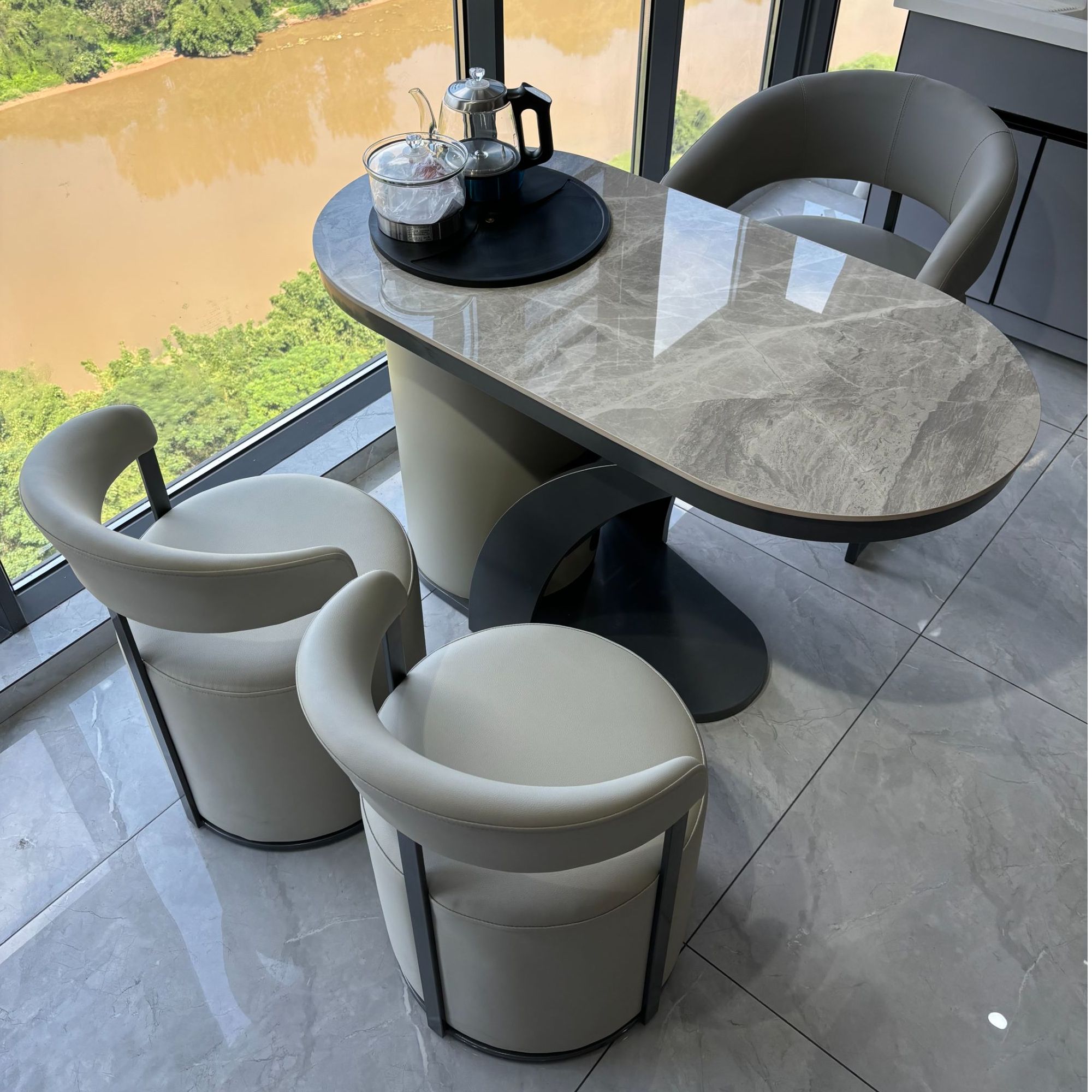 客厅茶桌椅组合新款小型高端岩板烧水壶一体嵌入式家用小茶台阳台